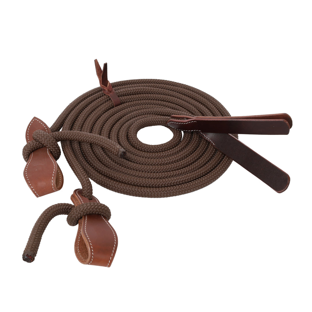 Reins - Brown Nylon Split Reins Leather poppers 7ft