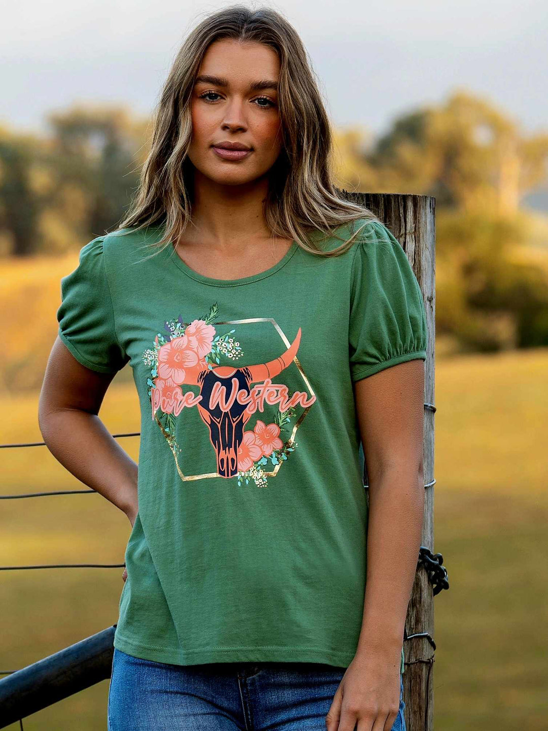 Pure Western Almy Longhorn Tee Size 18