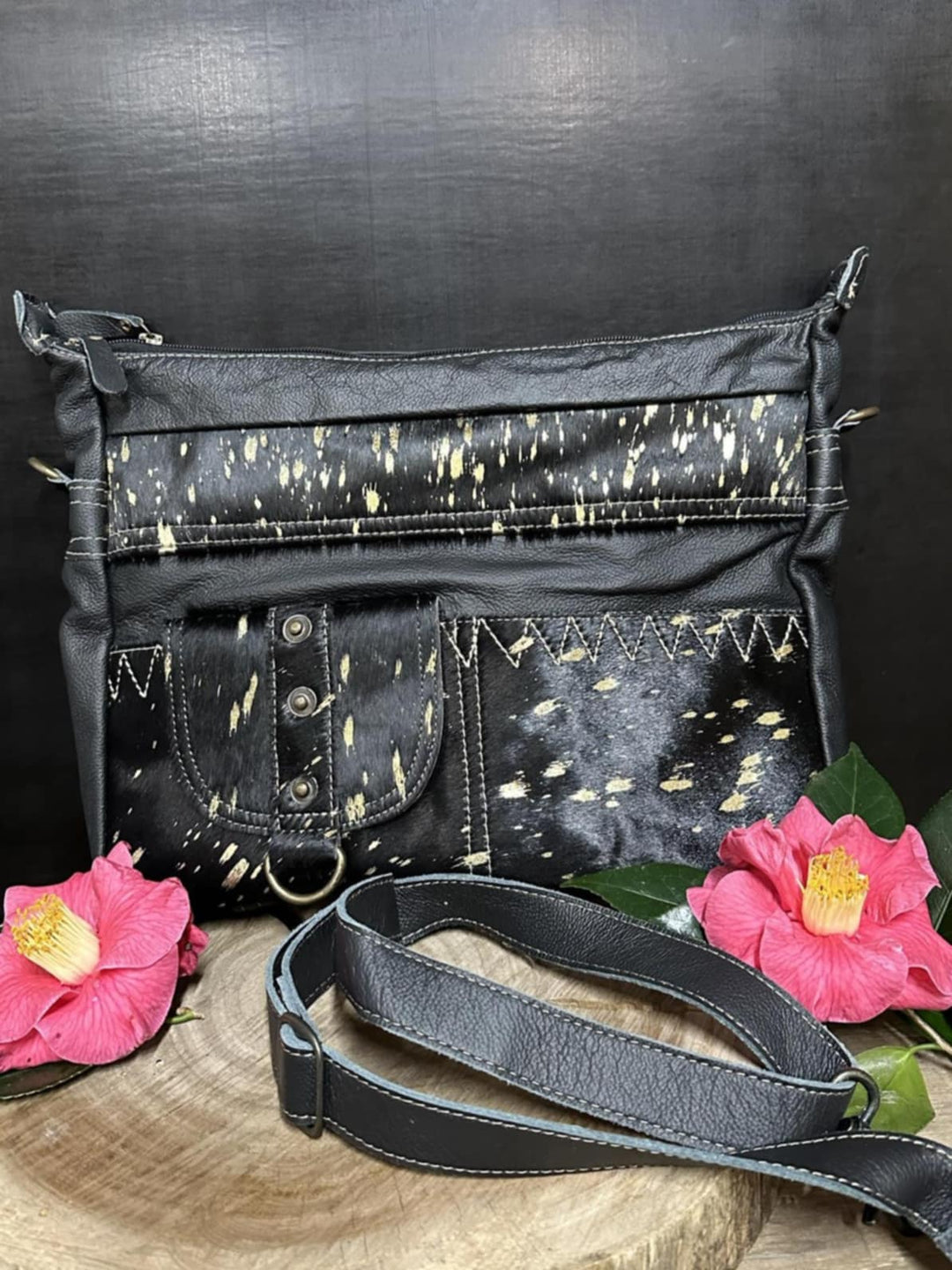 Western Hide & Leather Crossbody Gold Acid Wash