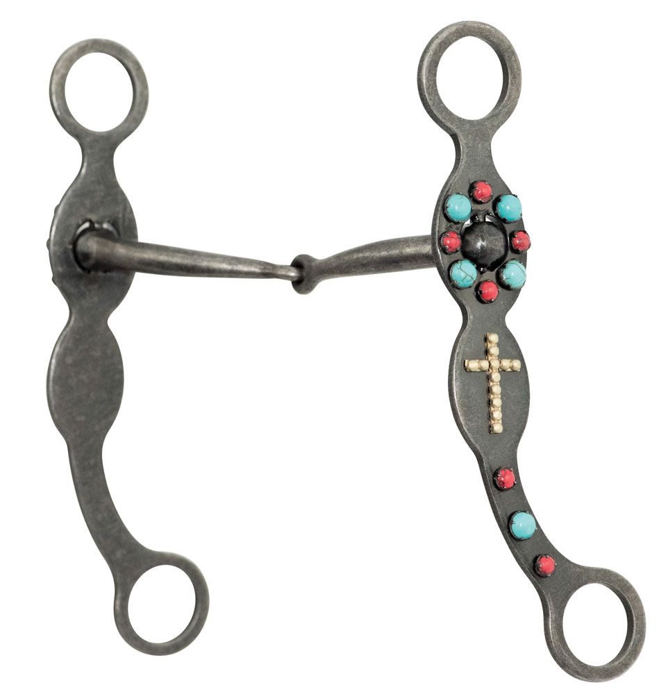 Bit - Metalab Southwest Collection Grey Steel Cross Snaffle Bit - 5 1/8 Inch