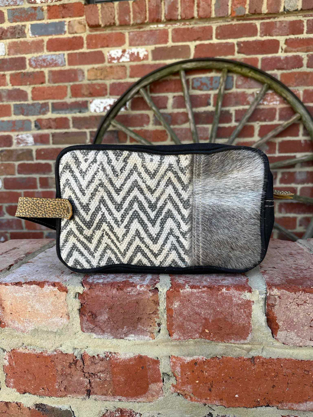 Cosmetic Bag - Recycled Canvas and Hair on Hide