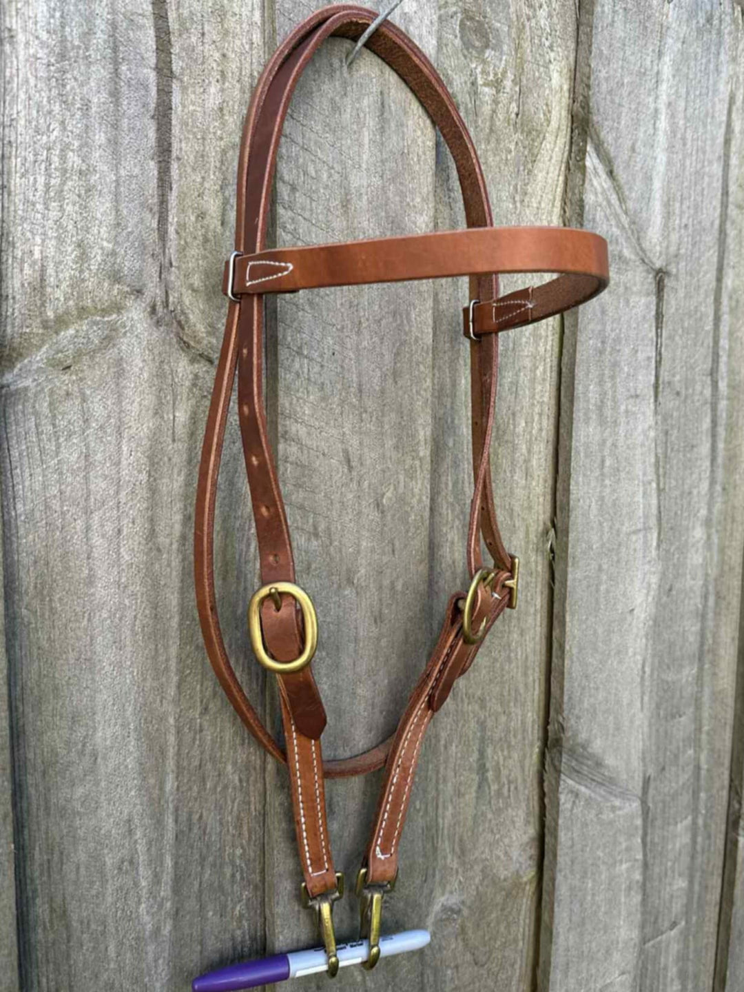Western Bridle Browband Headstall Harness Leather Brass Snap Ends