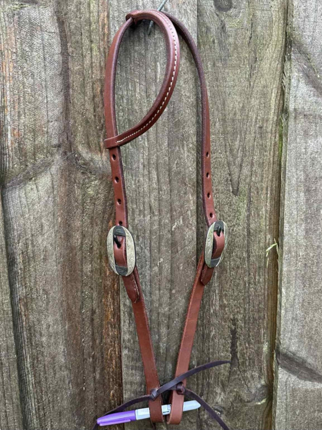 Western Bridle One Ear leather headstall with Fancy Buckle