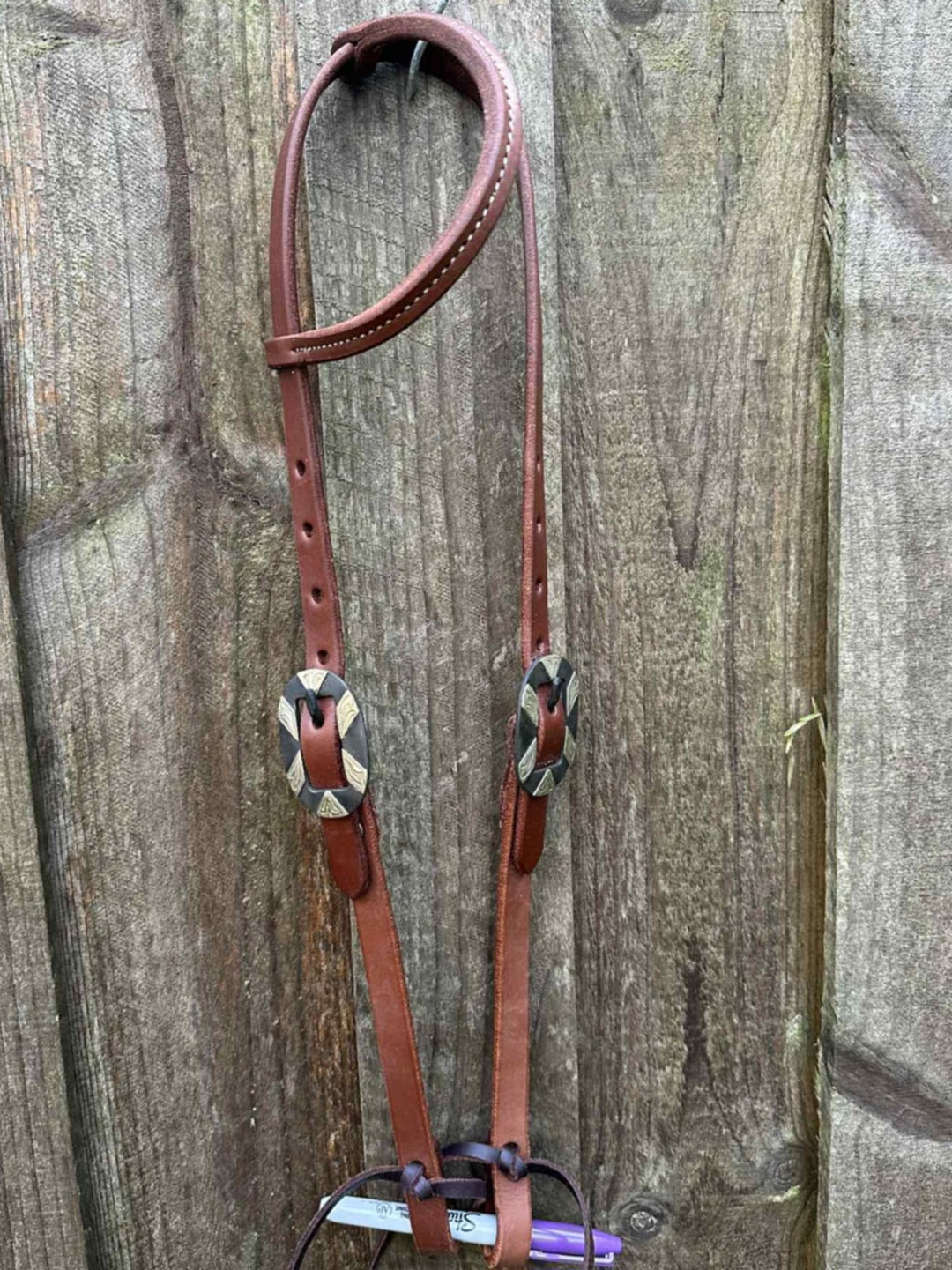 Western Bridle One Ear leather headstall with Fancy Buckle