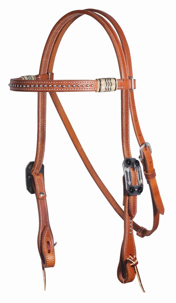 Professionals Choice Dotted Browband Headstall With Nat/Blk Rawhide And Arrow Buckle