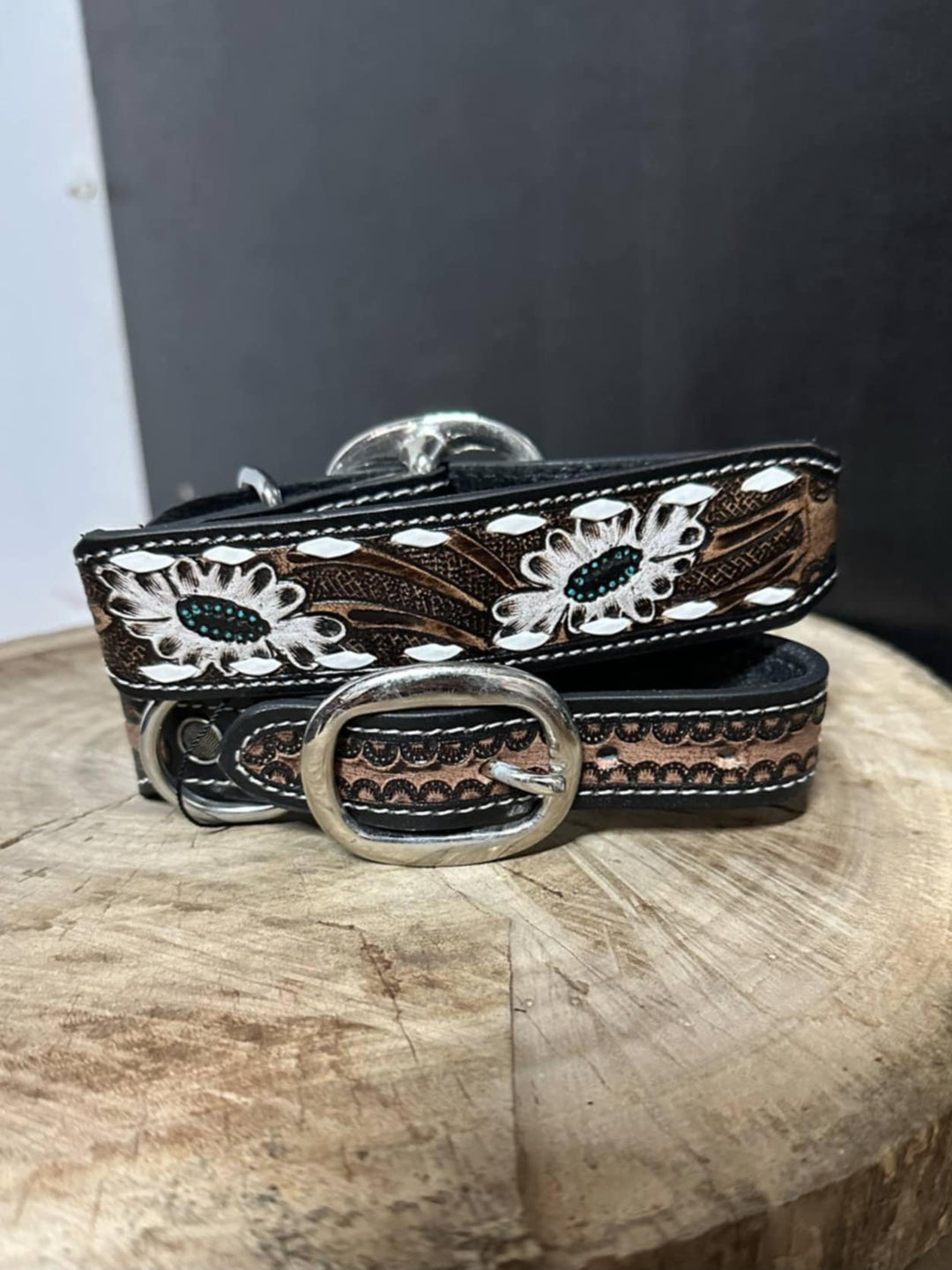 Collar - Genuine Leather Tooled Floral Dog Collar
