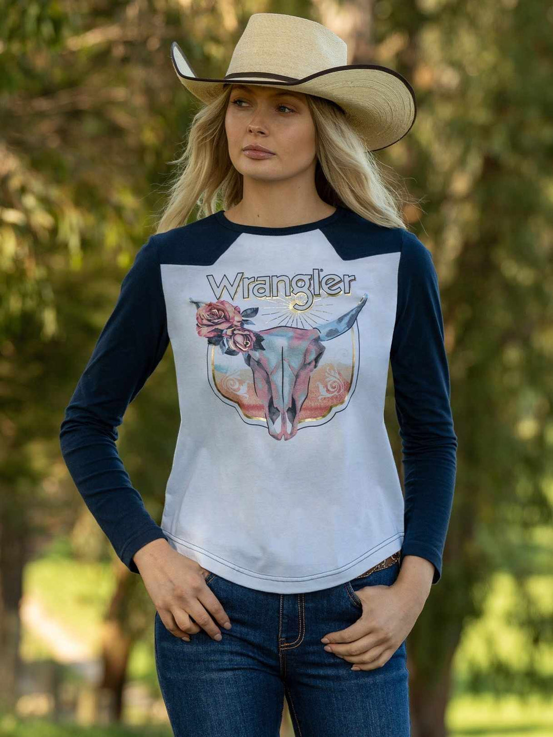 Wrangler Western Tyra Longhorn Baseball Long Sleeve Top