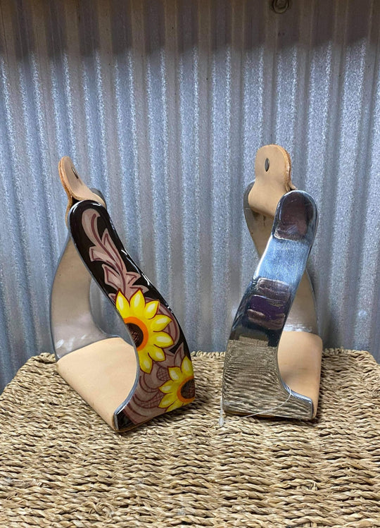 Stirrups - Angled  Sunflower Tooled Print