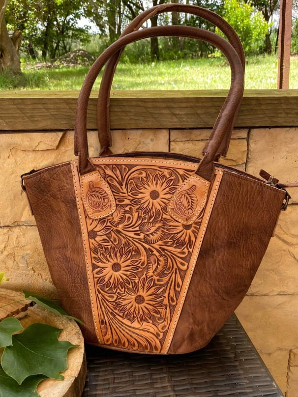 American Darling Genuine Tooled Sunflower Leather Tote – SJK