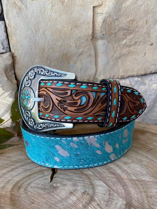Angel Ranch Ladies Aqua Acid Wash Turquoise Inlay