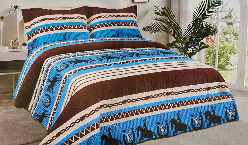 Bed - Western Roping Cowboy Velvet Quilt Set King