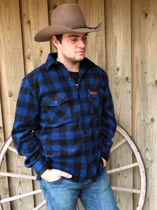 Jacket Mens Outback Navy Check Fleece Big Shirt Jacket Clearance