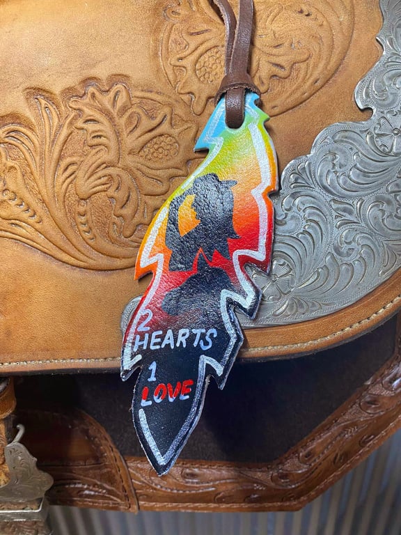 Charm - Leather Saddle Tie on Charms " 2 Hearts"