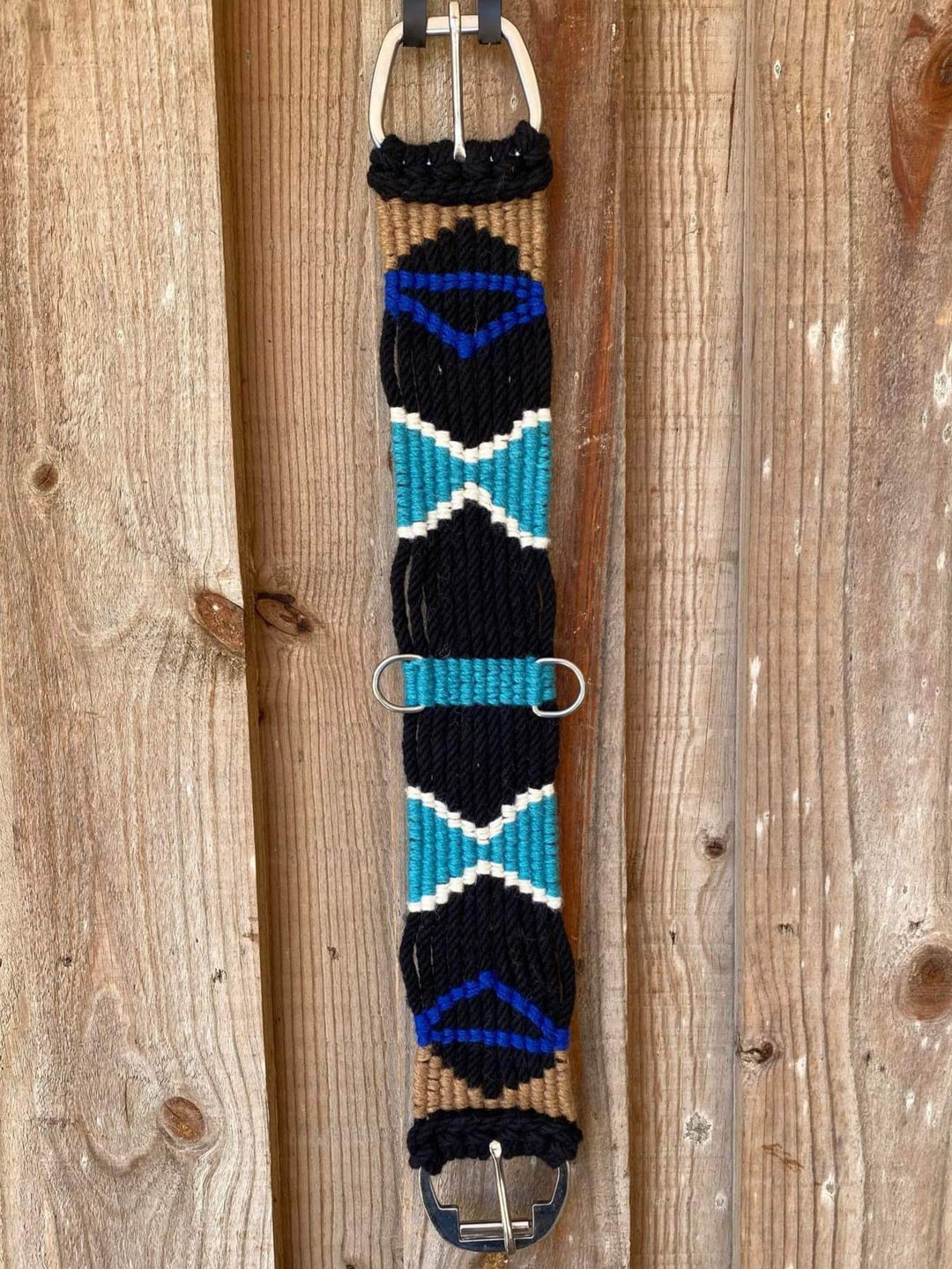 Girth - Cinch Mohair Blue Tribal Weave Roller Buckle
