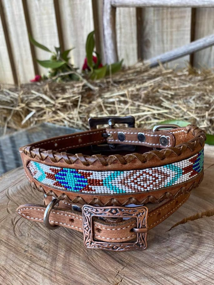 Dog Collar - South West Beaded Leather Collar
