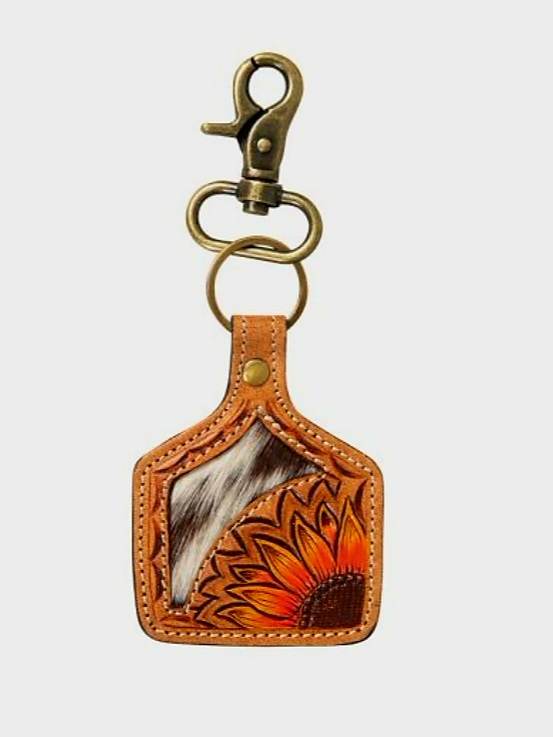 Key Ring - Sunflower Leather Charm or Key Ring