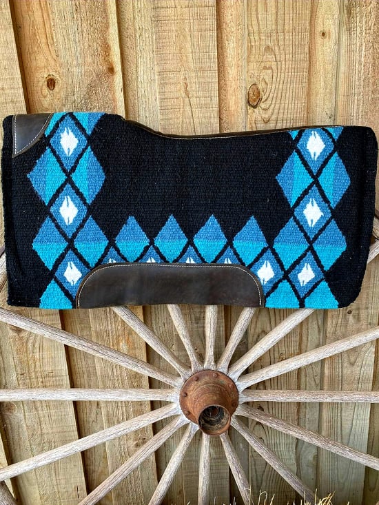 Western Saddle Pad Wool Contoured Top Felt Pad 34x36 Black Aqua
