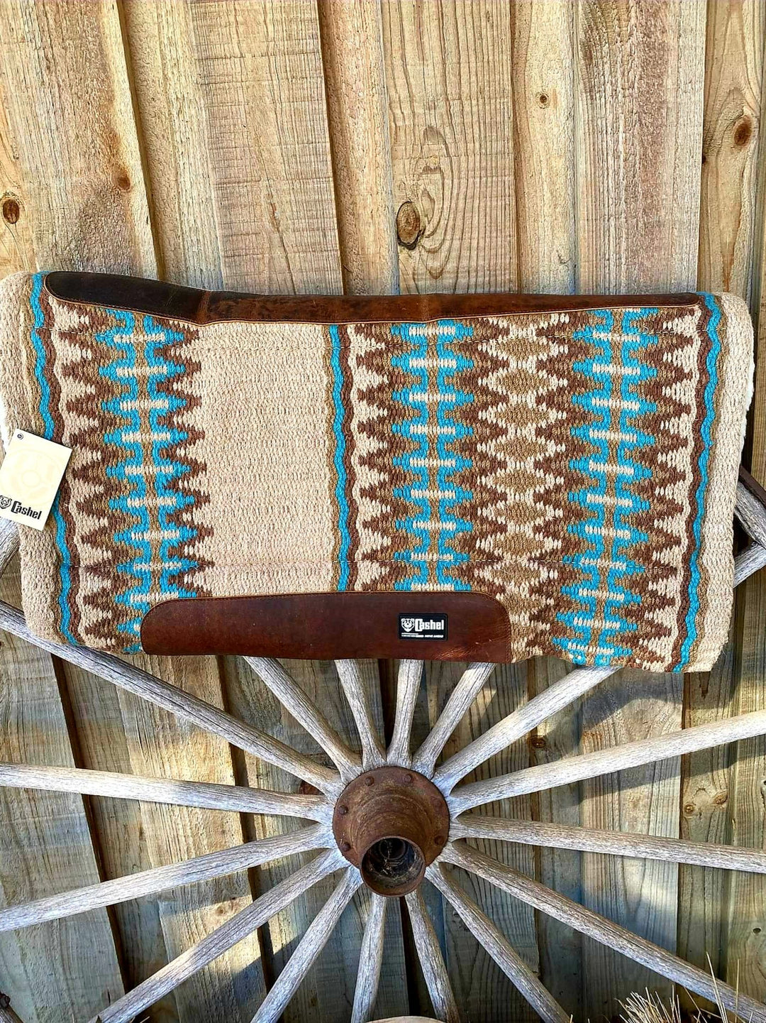 Western Saddle Pad Cashel Brand Tan/Blue 34x38