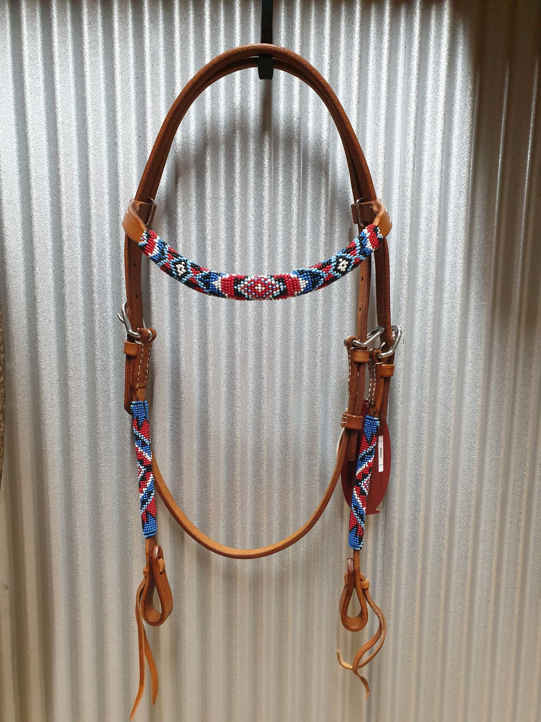 Western Bridle Leather Beaded Browband Headstall