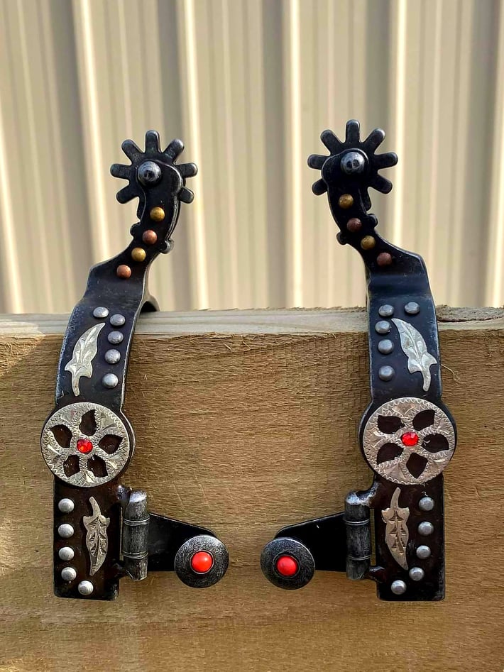 Spurs - Ladies Antique gray steel spur with leaf design
