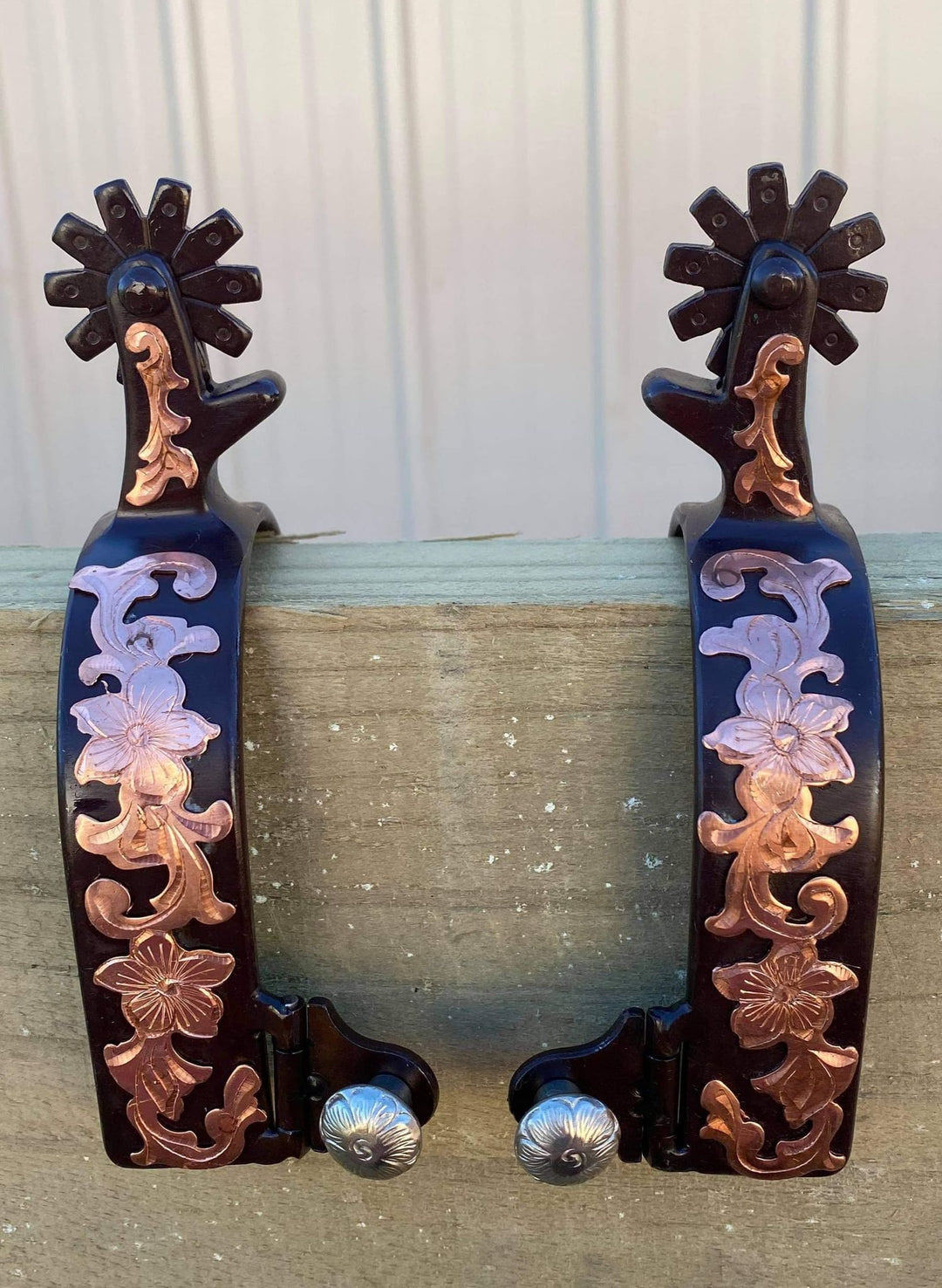 Spurs - Antique brown spur with rose gold engraved overlay