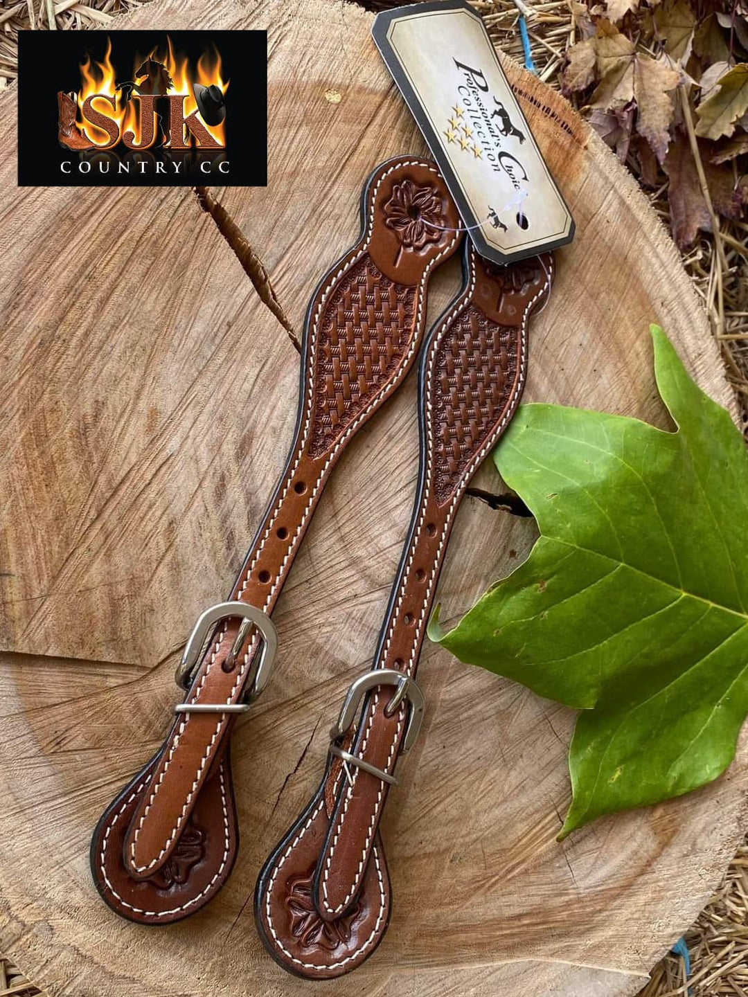 Strap - Pro Choice Basketweave Tooled Leather Spur Straps