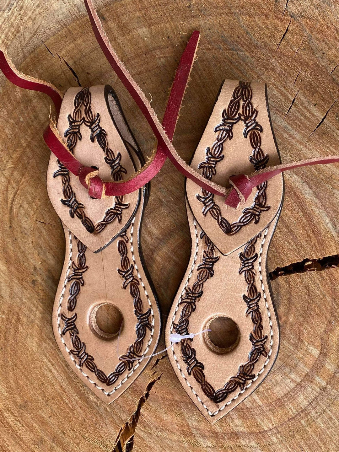 Slobber Strap - Genuine Leather Barbwire Tooled Slobber Strap Set
