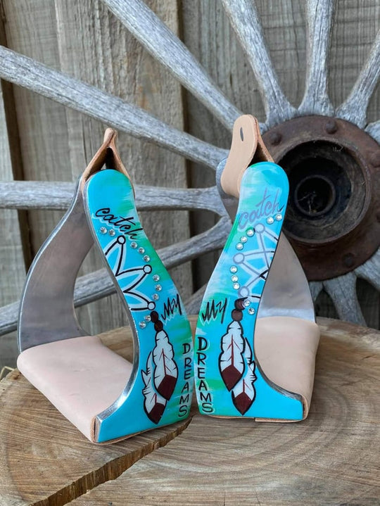 Stirrups – ® Lightweight twisted angled aluminum stirrups Catch my Dreams print