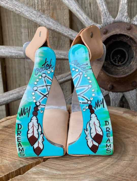 Stirrups – ® Lightweight twisted angled aluminum stirrups Catch my Dreams print