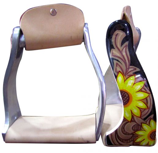 Stirrups - Angled  Sunflower Tooled Print