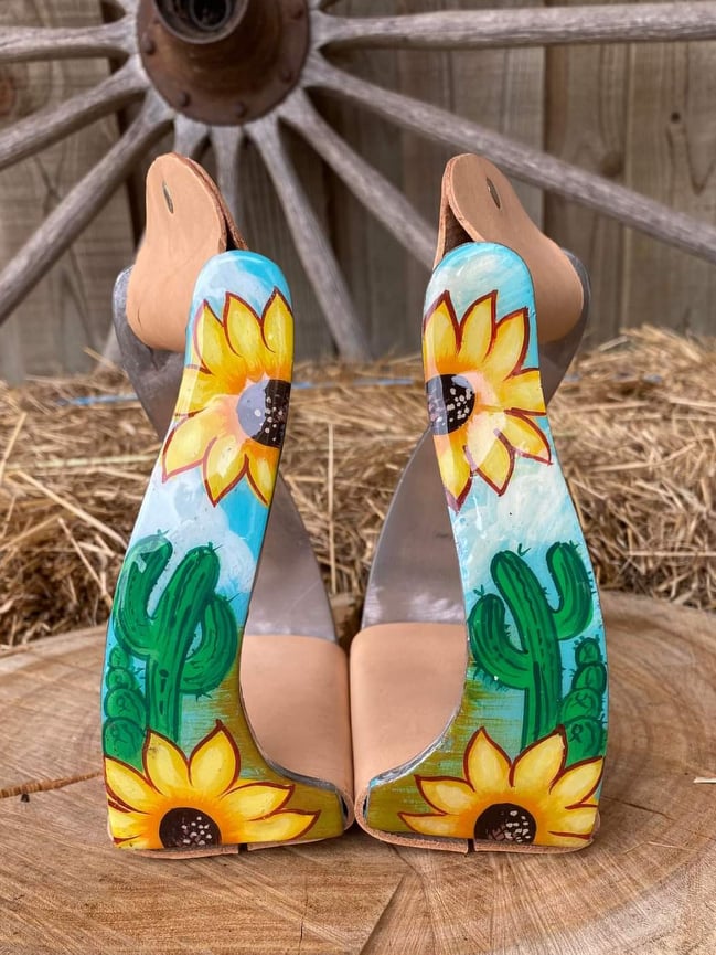 Stirrups Sunflower Cactus Western Print Angled SJK Country Clothing Co