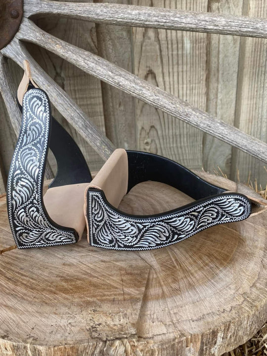 Stirrups - Angled Black Engraved Twisted Irons
