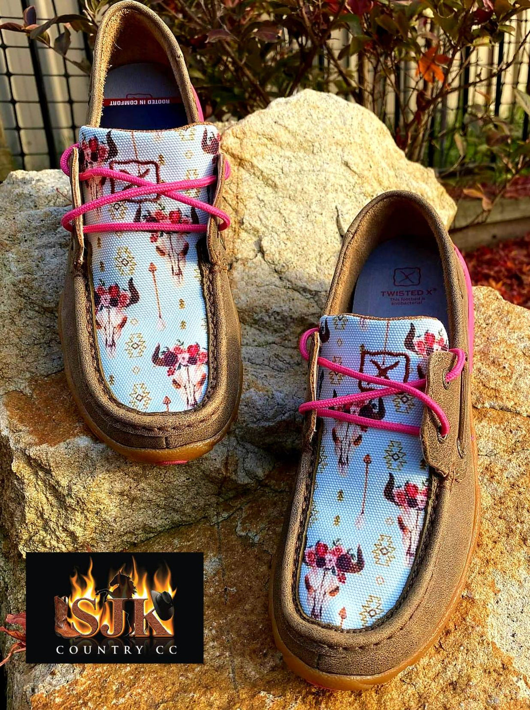 Twisted X Leather Mocs Western Floral Skull Print Size 7.5 or 8