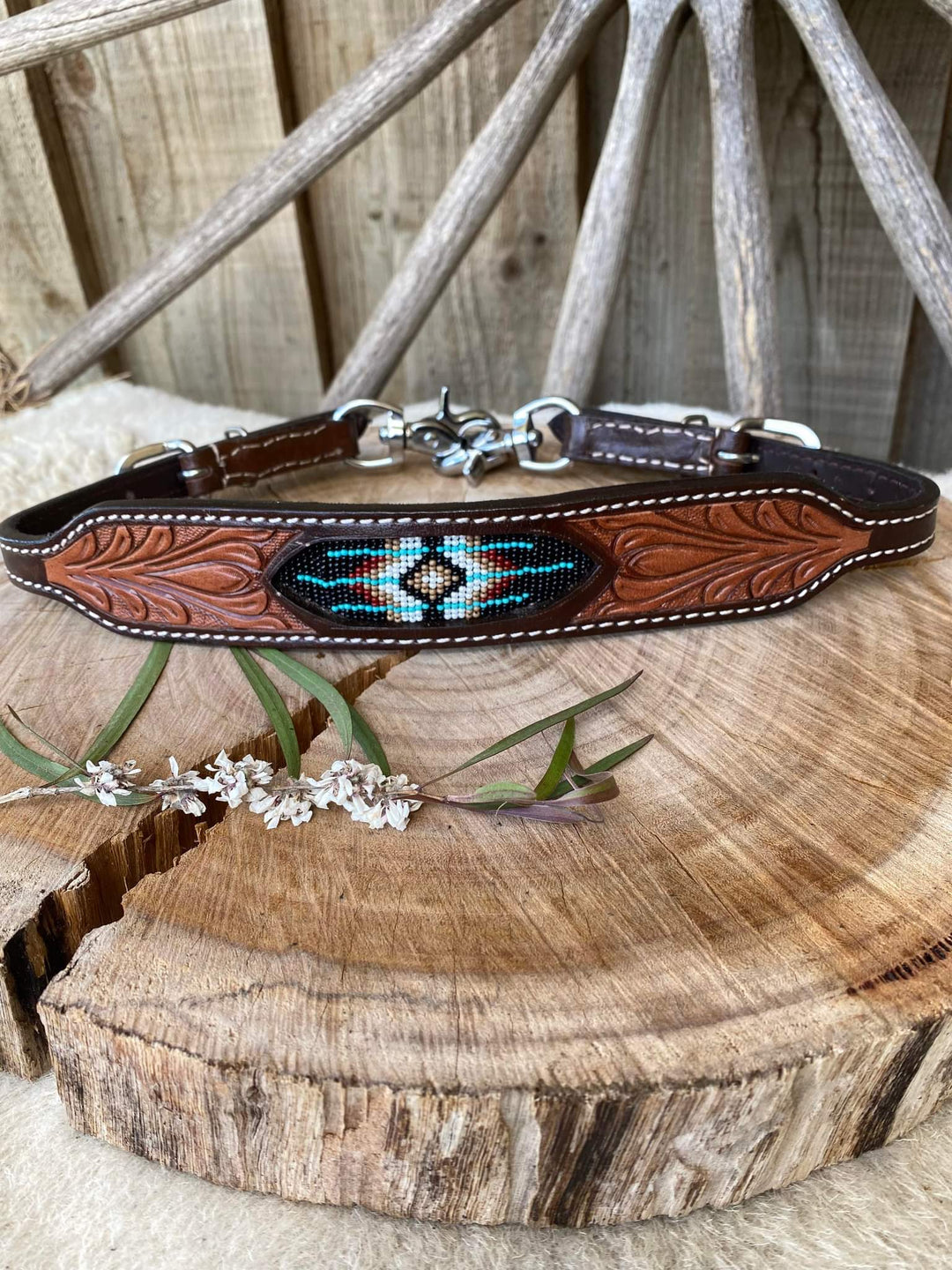 Wither Strap - Floral Tooled Beaded With Strap