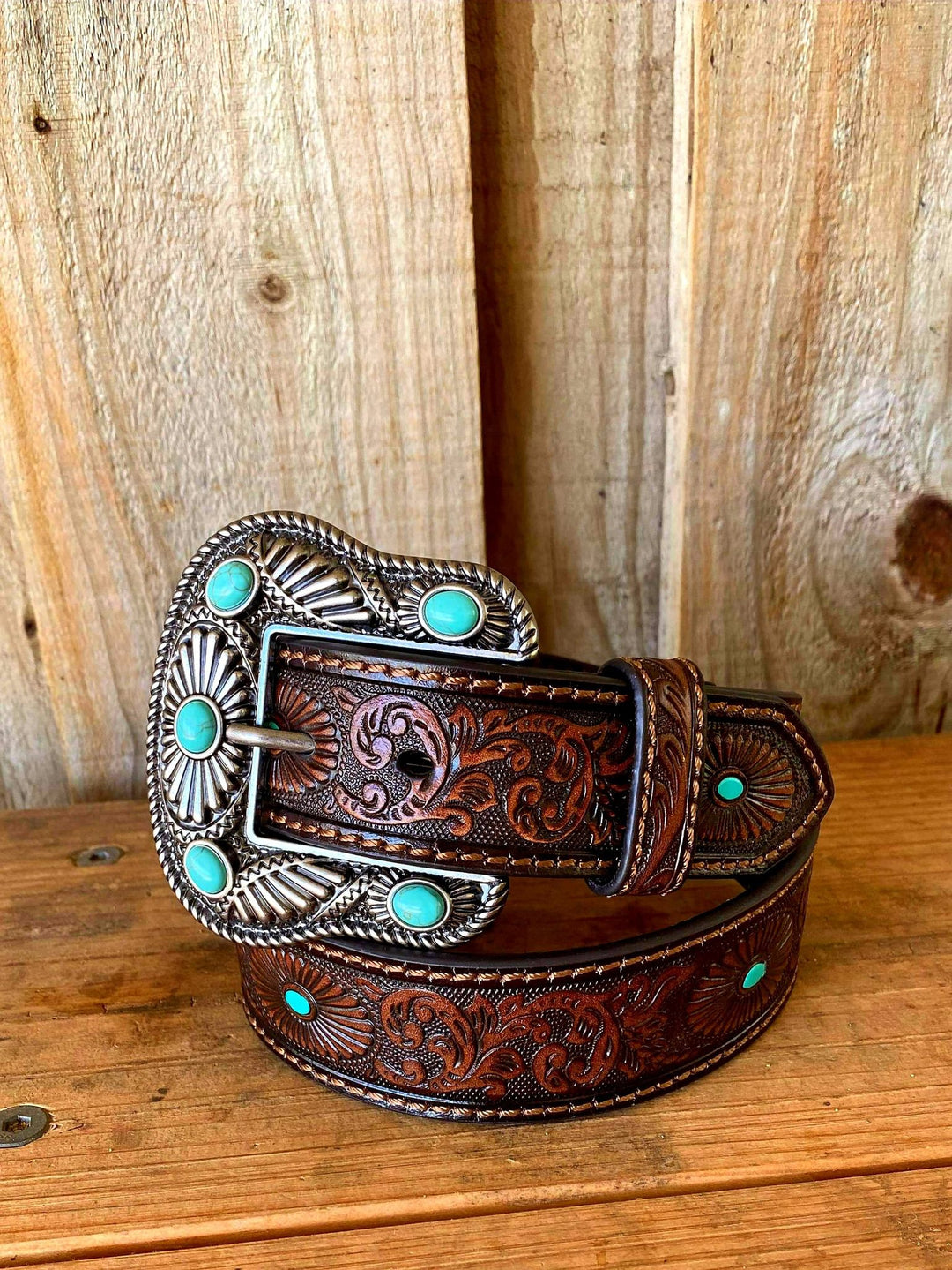 Nocona Turquoise Leather Starbursts Belt