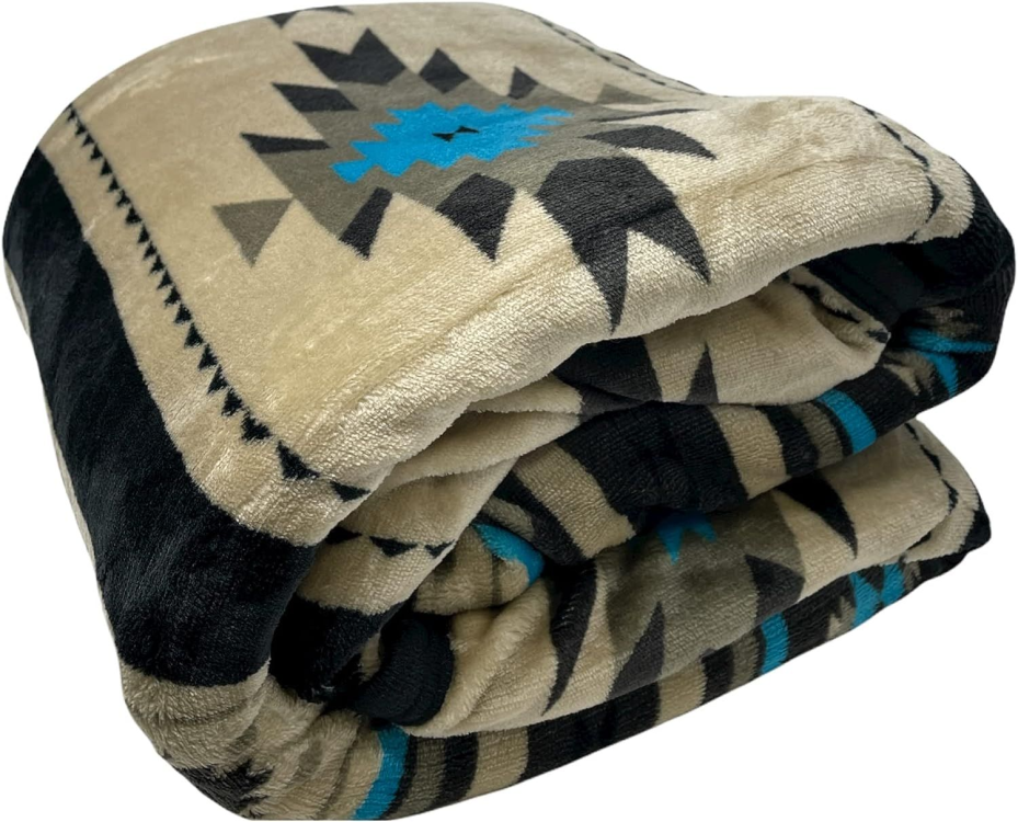 Warm Sherpa Lined Tribal Print Throw Rug