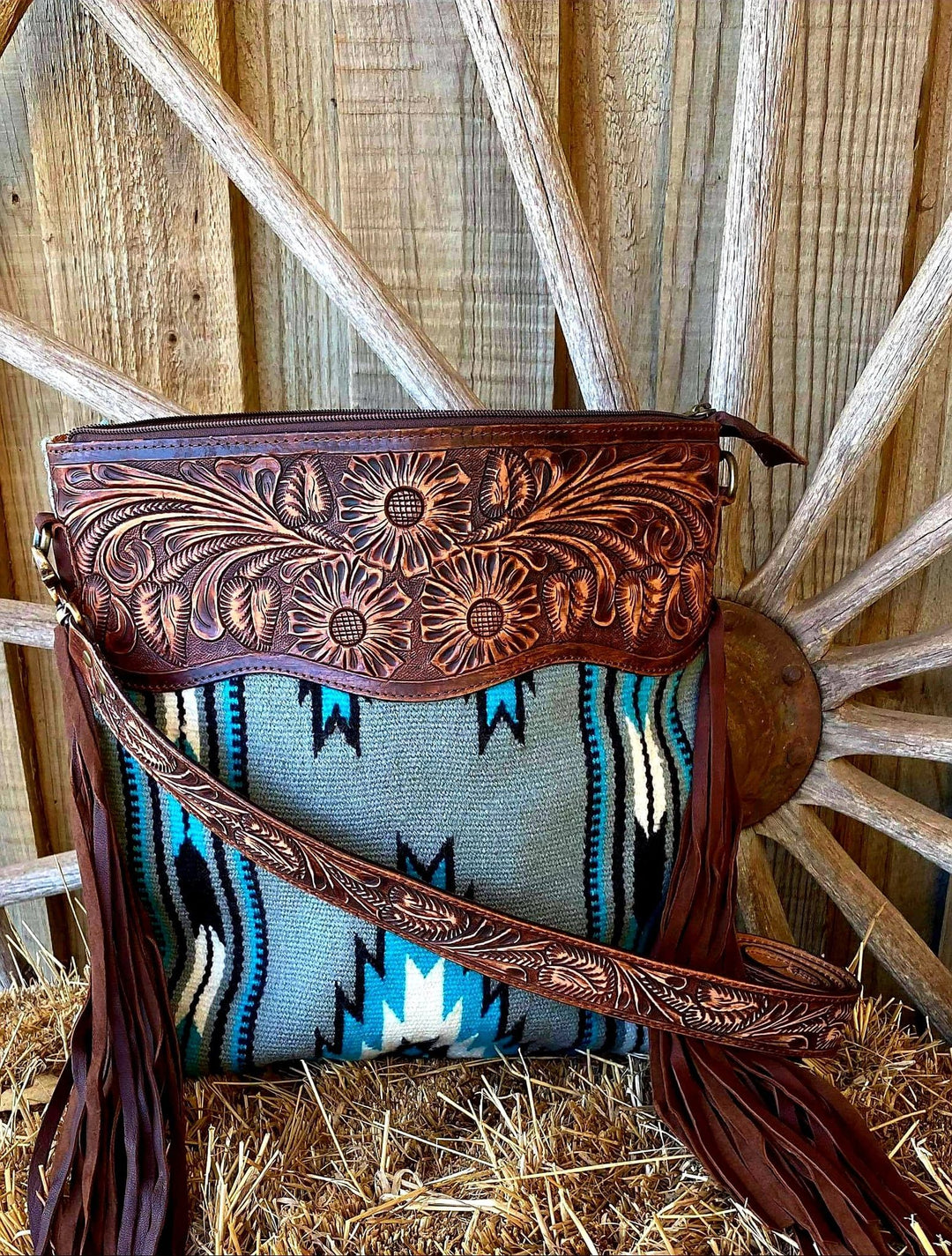 American Darling Leather and Wool Saddle Blanket Crossbody