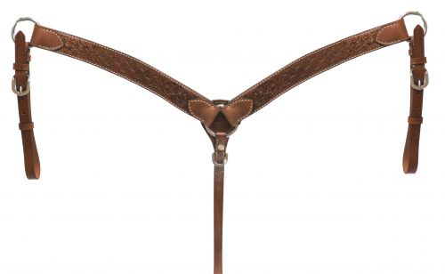 Breastplate - Breastcollar Basketweave Leather with Floral Tooling Pony Size