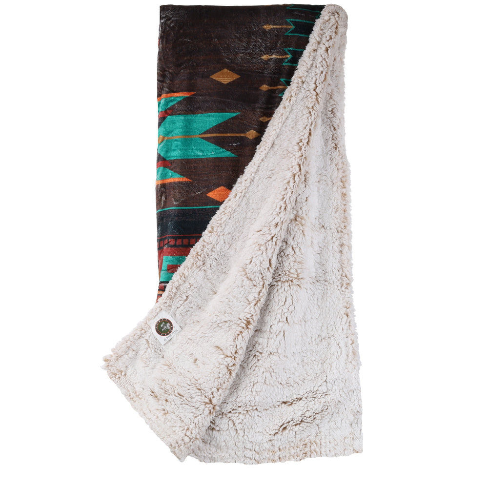Warm Sherpa Lined Southwest Print Throw Rug Blanket