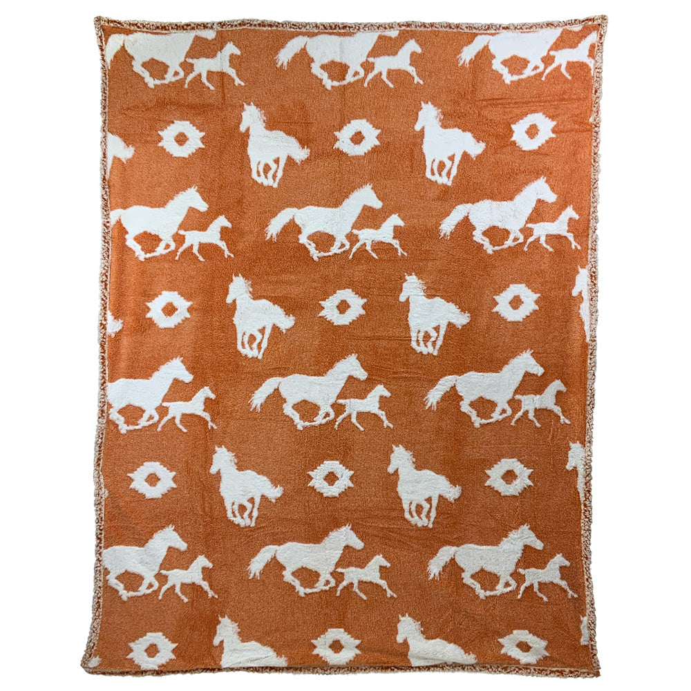 Warm Sherpa Lined Horse Print Throw Rug Blanket SJK Country Clothing Co