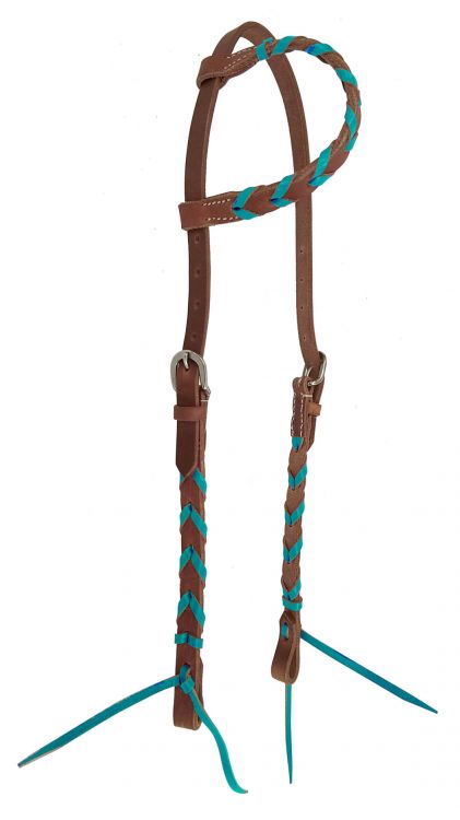 Western Tack Set - One Ear Bridle and Mathcing Turquoise Laced Breastplate