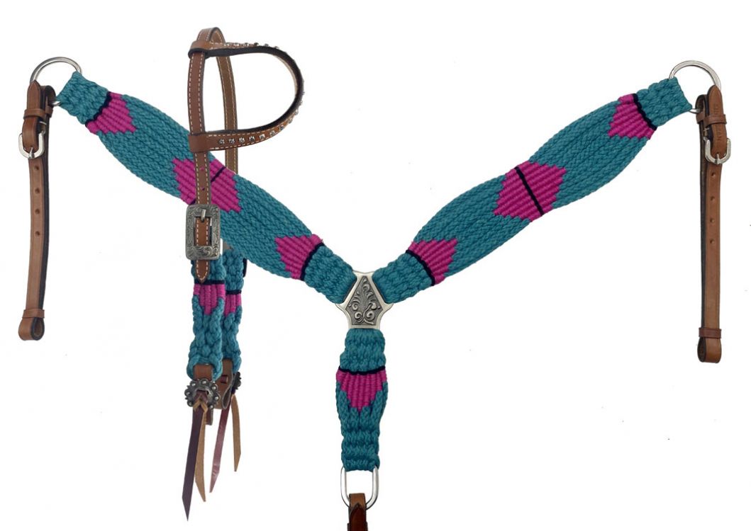 Western Tack Set - Mohair One Ear Bridle and Matching Breastplate