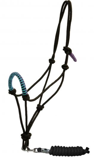 Halter -  Nylon Braided halter and matching lead rope Teal/Pink/Purple