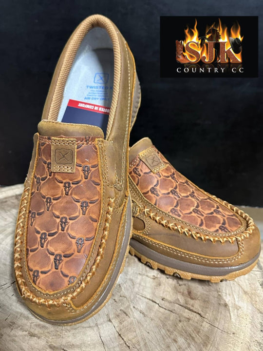 Twisted x Cell Stretch Longhorn Leather Driving Mocs Western Shoes