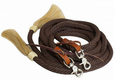 Reins - ® 8ft round braided nylon split reins with horse hair ends