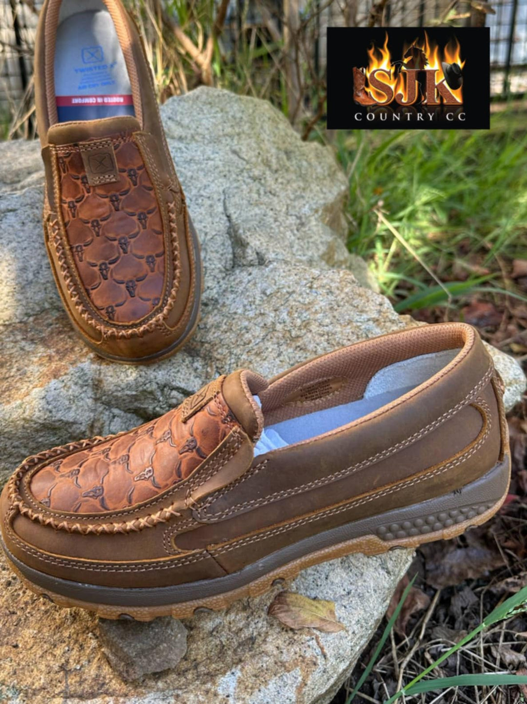 Twisted x Cell Stretch Longhorn Leather Driving Mocs Western Shoes