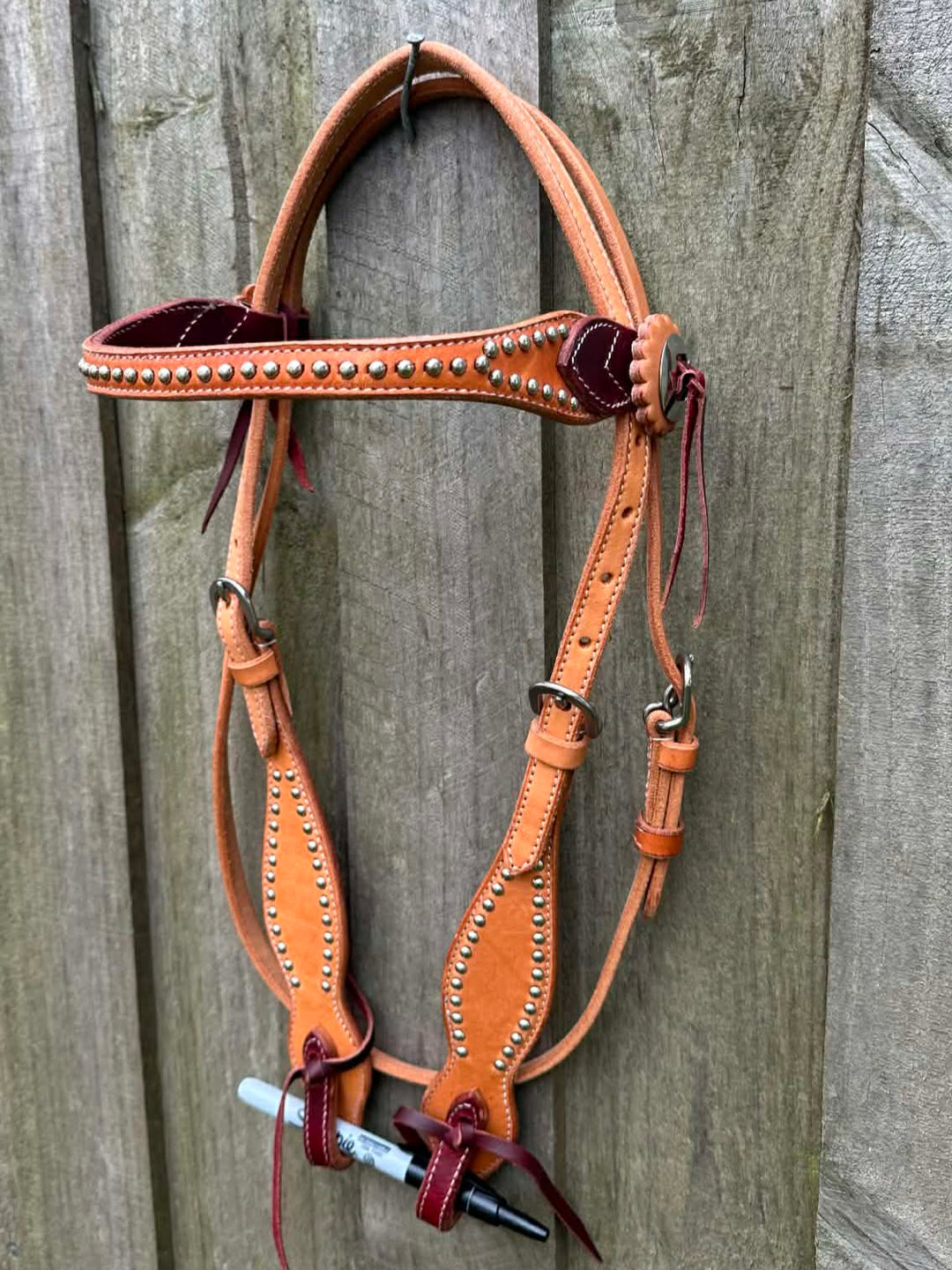 Western Bridle Browband Two Tone Leather