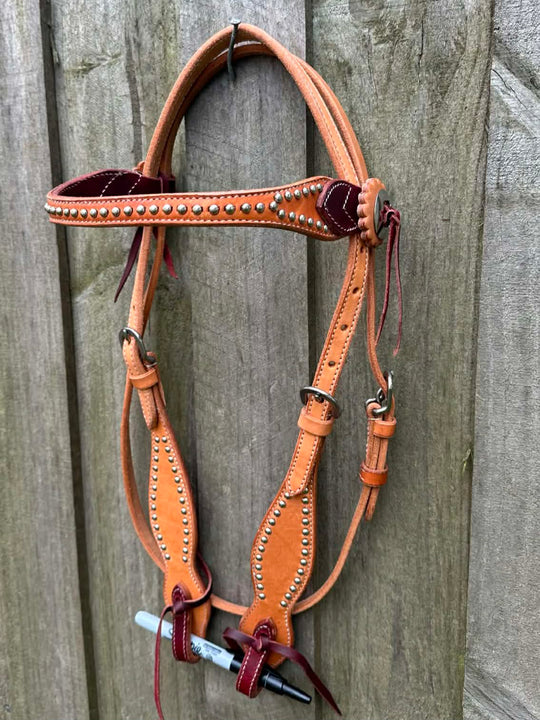 Western Bridle Browband Two Tone Leather