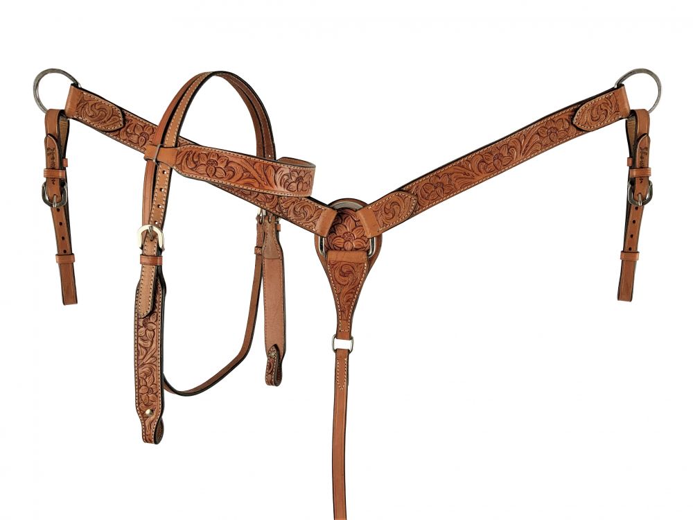 Western Tack Set Bridle Browband Floral Tooled Breastcollar SET COB SIZE