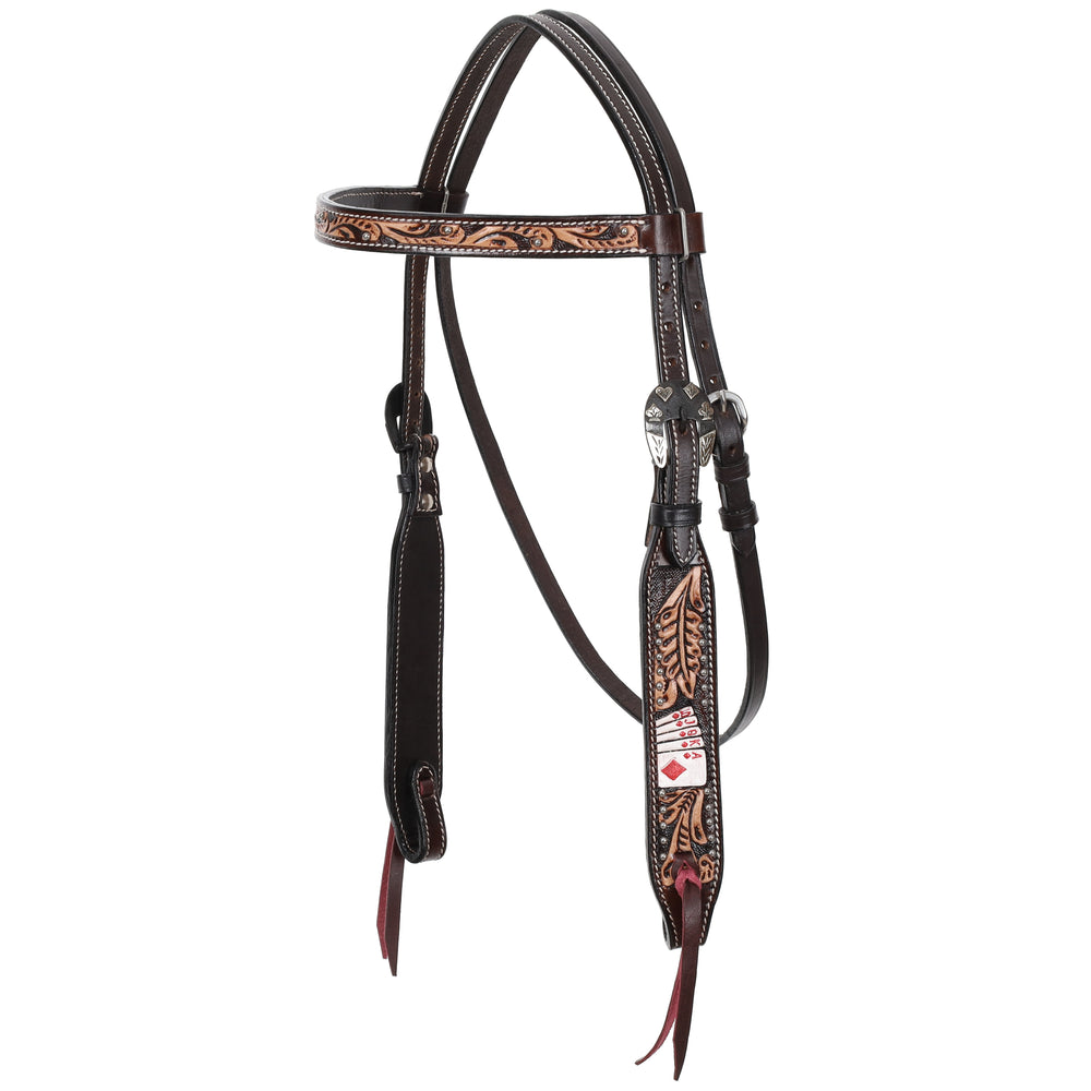 Western Bridle  Browband Tooled Royal Flush Design